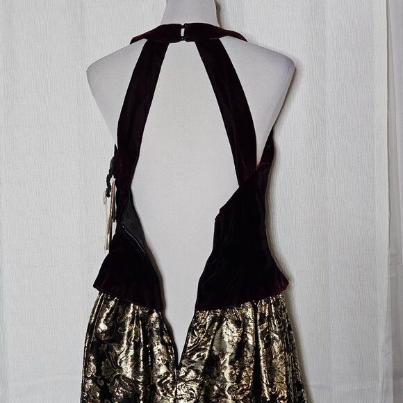 Scott McClintock Gradient Velvet Halter Black Gold Metallic Formal Evening Dress - Picture 6 of 16